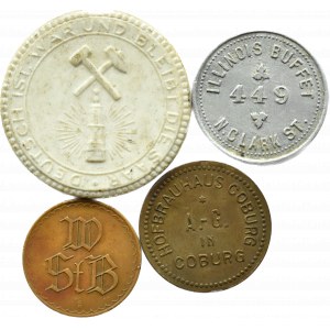 Germany, lot of 4 tokens, bronze, aluminum, porcelain