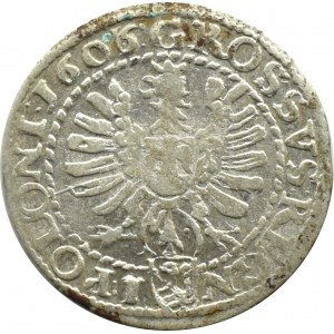 Sigismund III. Wasa, Pfennig 1606, Krakau, Lewart-Wappen im Schild