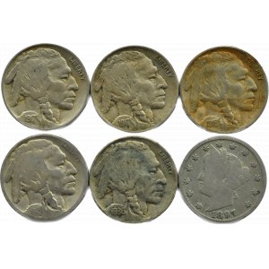 USA, Buffalo/Liberty, lot 5 centów 1897-36, różne roczniki, Filadelfia