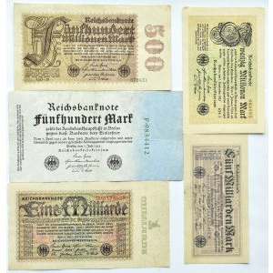 Deutschland, Weimarer Republik, Lot von 5 Banknoten, hohe Stückelungen