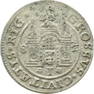Stefan Batory, grosz 1582, Ryga, odmiana z herbem miasta