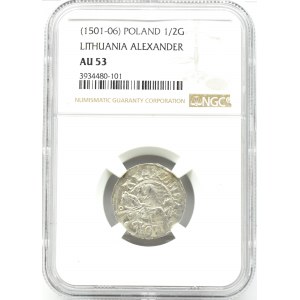 Aleksander Jagiellończyk, półgrosz litewski, Wilno, NGC AU53