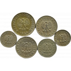 Polen, Volksrepublik Polen, Lot von 6 Münzen 1949, Kupfer-Nickel, Kremnica