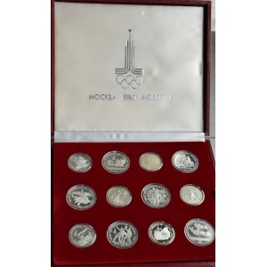 ZSRR, Moskwa 80, lot monet srebrnych w oryginalnym etui, stempel lustrzany