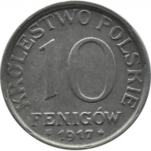 Królestwo Polskie, 10 fenigów 1917, Stuttgart, napis blisko obrzeża, szerokie obrzeże (2)