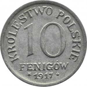 Królestwo Polskie, 10 fenigów 1917, Stuttgart, zdwojenie rewersu