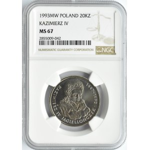 Polska, III RP, Kazimierz Jagiellończyk, 20000 złotych 1993, Warszawa, NGC MS67