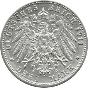 Deutschland, Württemberg, Wilhelm und Charlotte, 3 Mark 1911 F, Stuttgart