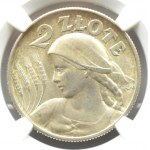Polska, II RP, Kłosy, 2 złote 1925 z kropką, Londyn, NGC MS63