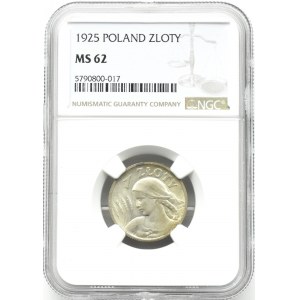 Polska, II RP, Kłosy, 1 złoty 1925, Londyn, NGC MS62