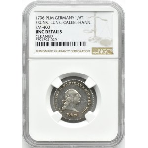 Germany, Brunswick-Calenberg-Hannover, George III, 1/6 thaler 1796 PLM, Clausthal, NGC UNC