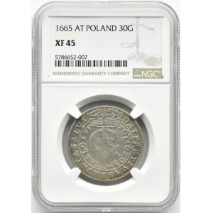 Jan II Kazimierz, złotówka (tymf) 1665 AT, Bydgoszcz, NGC XF45