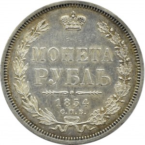 Rosja, Mikołaj I, rubel 1854 HI, Petersburg, 7 pęczków w wieńcu
