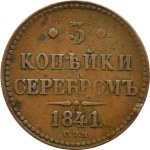 Rosja, Mikołaj I, 3 kopiejki srebrem 1841 SPM, Iżorsk