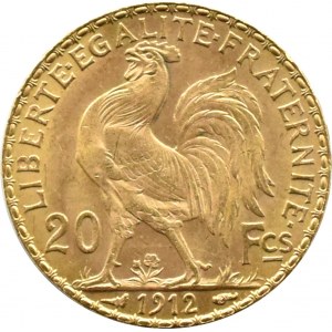 France, Republic, Rooster, 20 francs 1912, Paris, UNC