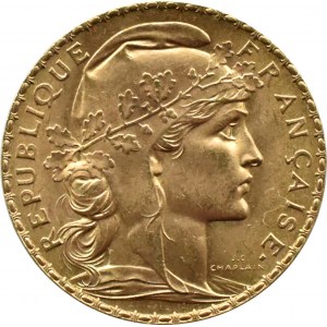 France, Republic, Rooster, 20 francs 1908, Paris, UNC