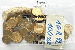 Polska, III RP, 1 grosz 1992, Warszawa, bankowy woreczek