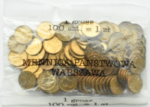 Polska, III RP, 1 grosz 1991, bankowy woreczek menniczy