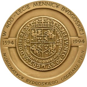 Polska, Medal 400-lecie Mennicy Bydgoskiej 1594-1994 - Władysław IV, brąz