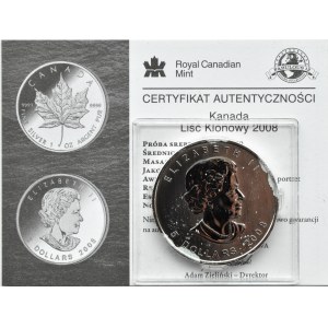 Kanada, liść klonu, 5 dolarów 2008, Ottawa, UNC