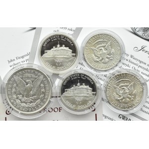 USA, Morgan and 1/2 dollar, lot of coins 1921-1982, 5 pieces