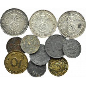 Niemcy, III Rzesza, lot monet 1937-44, różne mennice