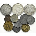 Niemcy, III Rzesza, lot monet 1937-44, różne mennice