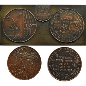 Polska, II Wystawa Filatelistyczna w Kaliszu, lot dwóch medali i plakiety, 1969