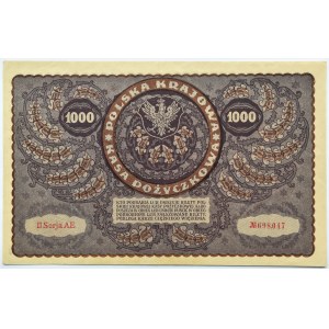 Polen, Zweite Republik, 1000 Mark 1919, 2. Serie AE, Warschau, Typ 4, UNC