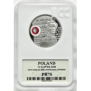 Polska, III RP, 10 złotych 2008, Powstanie Wielkopolskie, Warszawa, GCN PR70