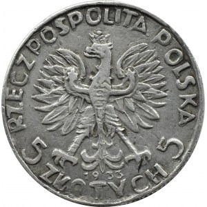 Polen, Zweite Republik, Kopf einer Frau, 5 Gold 1933, Zeitfälschung, Silber