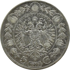 Austria-Hungary, Franz Joseph I, 5 crowns 1909, Vienna