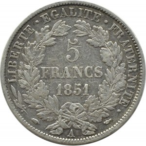 Frankreich, Republik, Ceres, 5 Francs 1851 A, Paris