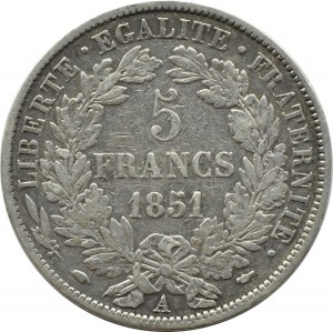 Francja, Republika, Ceres, 5 franków 1851 A, Paryż
