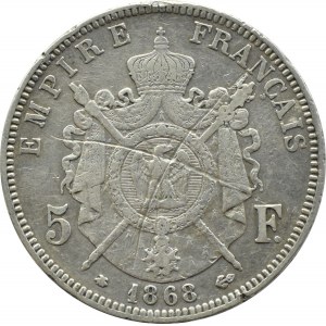 Francja, Napoleon III, 5 franków 1868 A, Paryż