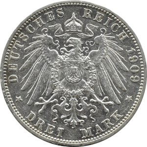 Germany, Baden, Frederick II, 3 marks 1909 G, Karlsruhe