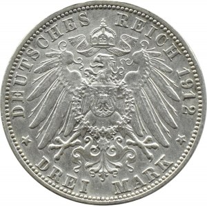 Niemcy, Badenia, Fryderyk II, 3 marki 1912 G, Karlsruhe