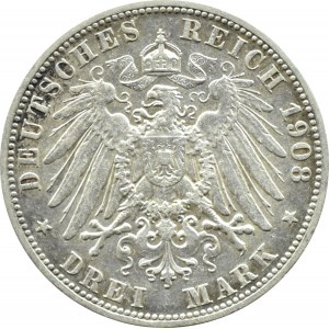 Niemcy, Bawaria, Otto, 3 marki 1908 D, Monachium