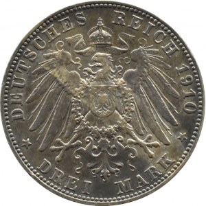 Niemcy, Bawaria, Otto, 3 marki 1910 D, Monachium