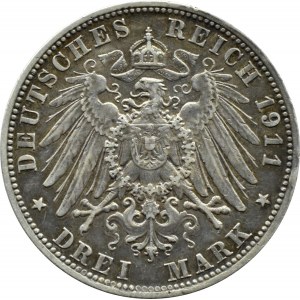 Niemcy, Bawaria, Otto, 3 marki 1911 D, Monachium