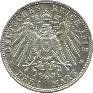 Niemcy, Bawaria, Otto, 3 marki 1912 D, Monachium