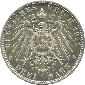 Niemcy, Bawaria, Luitpold 3 marki 1911 D, Monachium