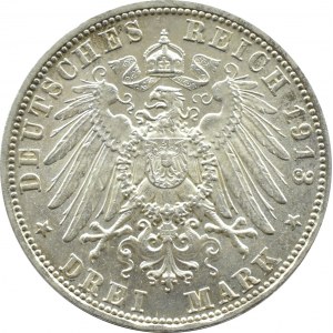 Niemcy, Bawaria, Otto, 3 marki 1913 D, Monachium, PIĘKNE