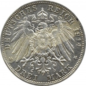Germany, Bavaria, Ludwig III, 3 marks 1914 D, Munich