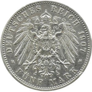 Germany, Bavaria, Otto, 5 marks 1907 D, Munich