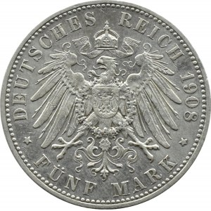 Germany, Bavaria, Otto, 5 marks 1908 D, Munich