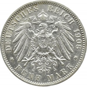 Germany, Hamburg, 5 marks 1908 J, Hamburg