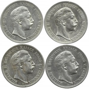 Deutschland, Preußen, Wilhelm II, Münzkonvolut 2 Mark 1904-1908 A, Berlin