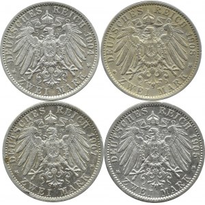 Deutschland, Preußen, Wilhelm II, Münzkonvolut 2 Mark 1904-1908 A, Berlin