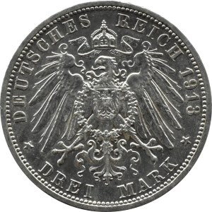 Niemcy, Prusy, Wilhelm II w mundurze, 3 marki 1913 A, Berlin